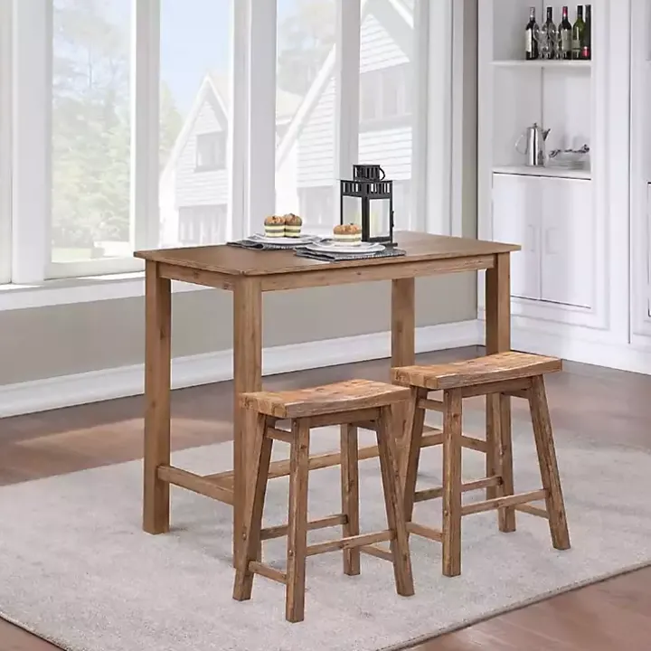Acacia Barnwood Saddle Counter Stools, Set of 2
