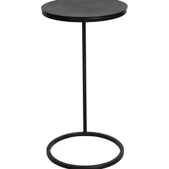 Aged Black Metal Frame Slab Top Accent Table