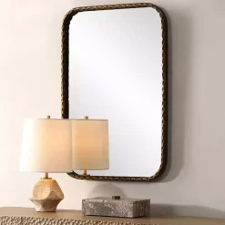 Aged Bronze Hammered Metal Wall Mirror