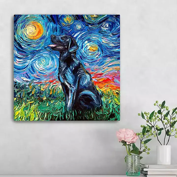 Aja Trier Black Lab Starry Night Canvas Print