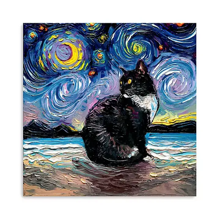 Aja Trier Tuxedo Cat Starry Night Canvas Art Print
