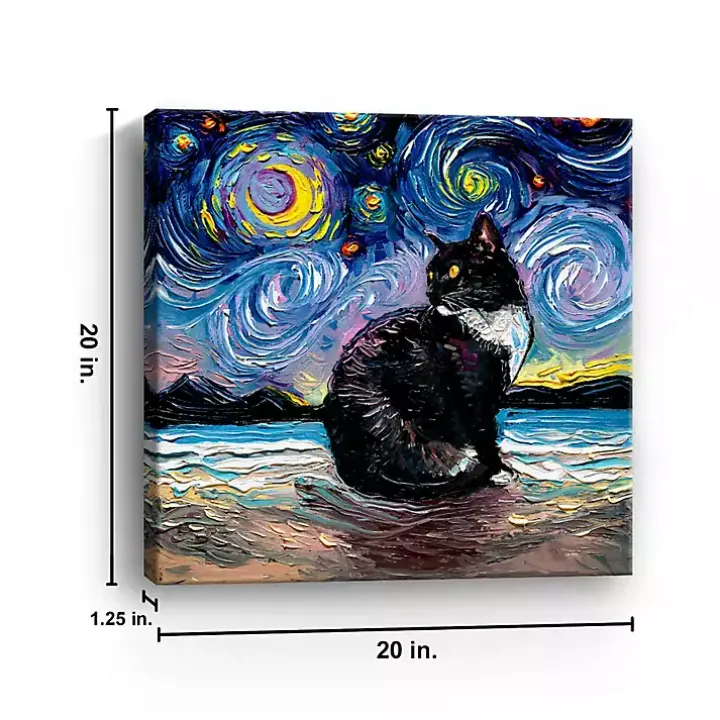 Aja Trier Tuxedo Cat Starry Night Canvas Art Print