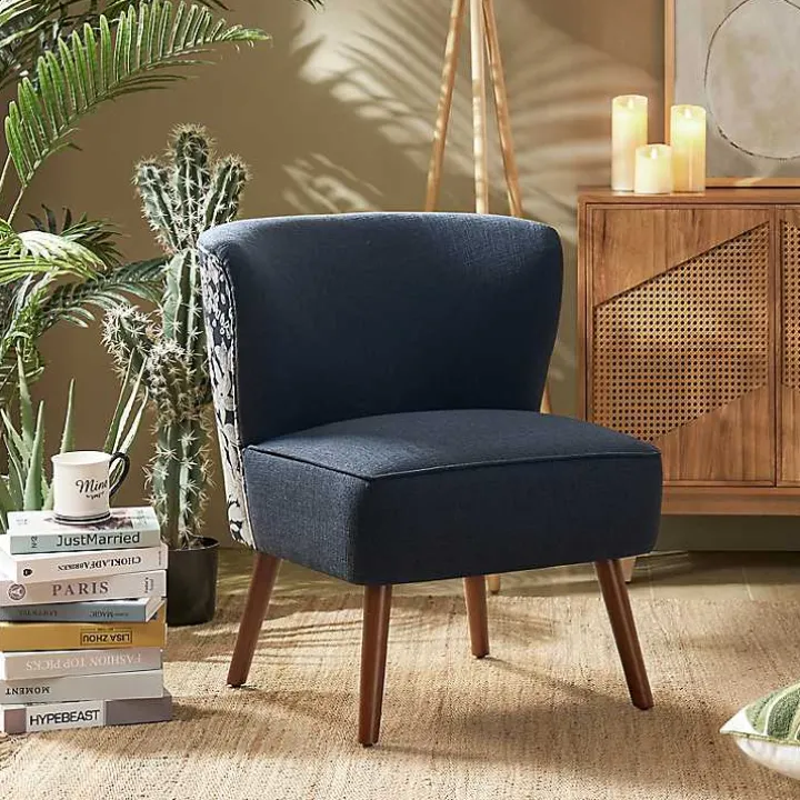 Alex Navy Upholstered Floral Back Accent Chair