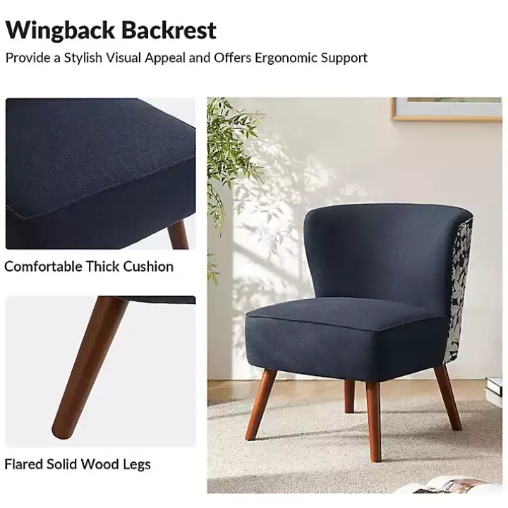 Alex Navy Upholstered Floral Back Accent Chair