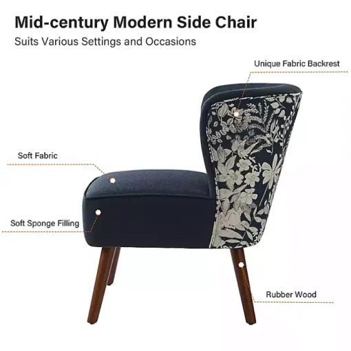 Alex Navy Upholstered Floral Back Accent Chair