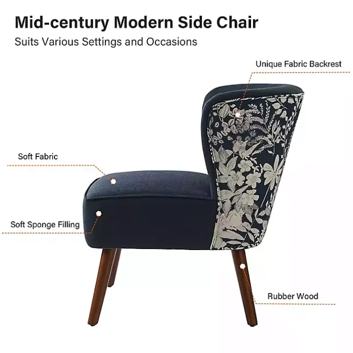 Alex Navy Upholstered Floral Back Accent Chair