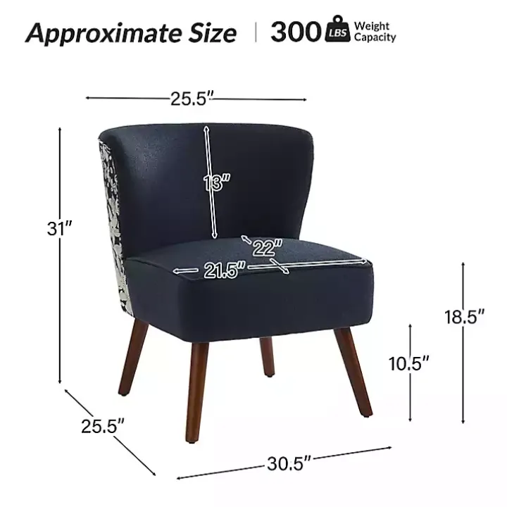 Alex Navy Upholstered Floral Back Accent Chair