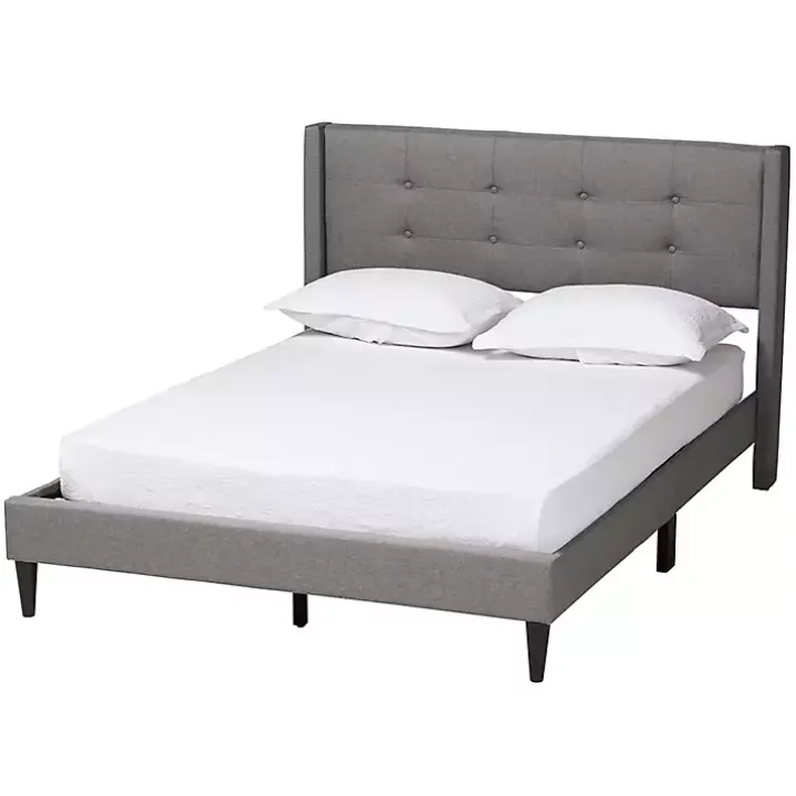 Amala Gray Button Tufted Queen Bed Frame