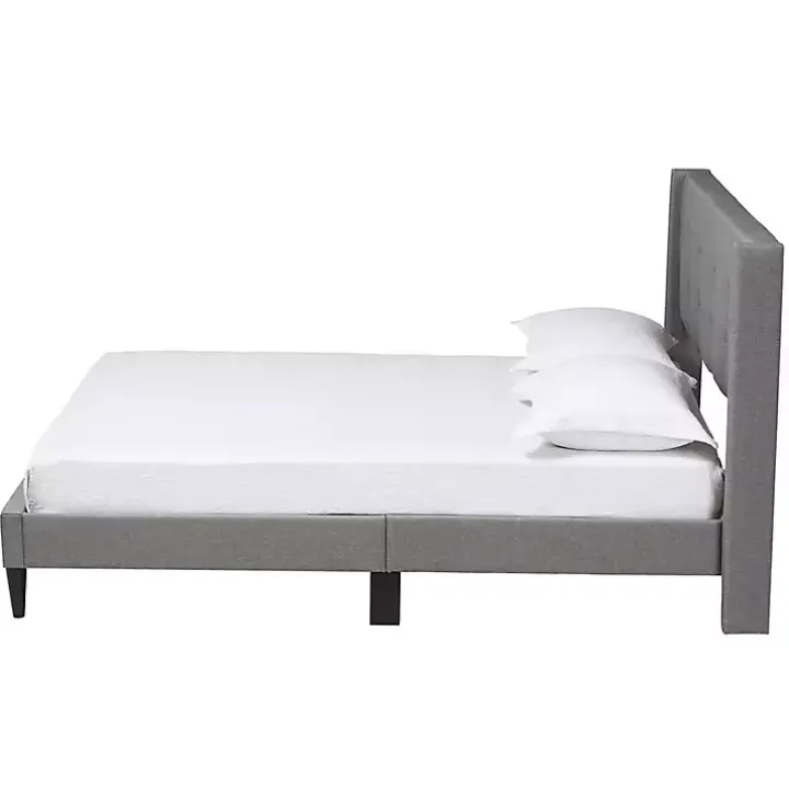 Amala Gray Button Tufted Queen Bed Frame