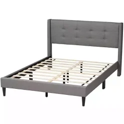Amala Gray Button Tufted Queen Bed Frame