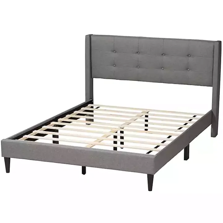 Amala Gray Button Tufted Queen Bed Frame
