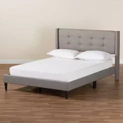 Amala Gray Button Tufted Queen Bed Frame