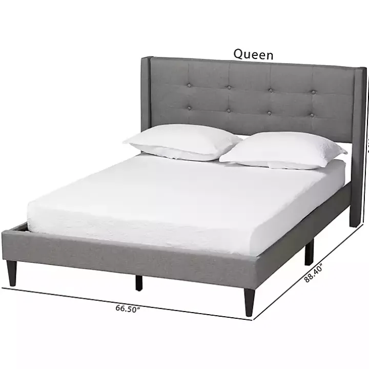 Amala Gray Button Tufted Queen Bed Frame