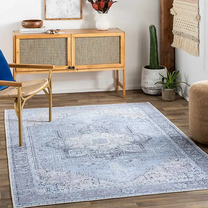 Amelie Silver Blue Classic Washable Area Rug, 7x10