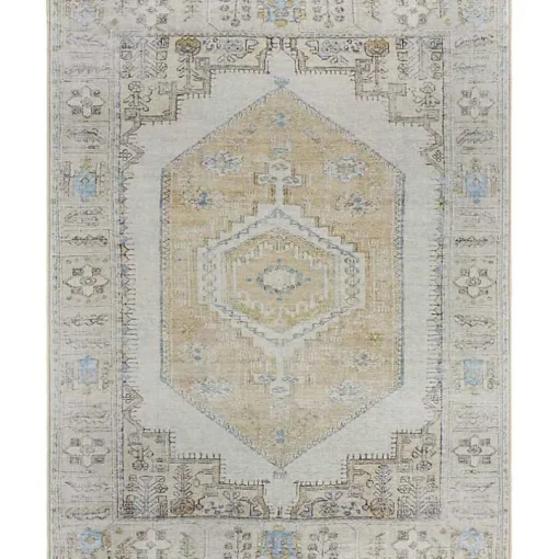 Amelie Yellow Traditional Washable Area Rug, 7x10