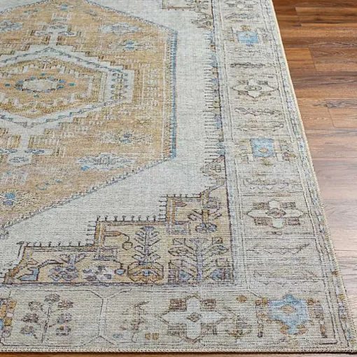 Amelie Yellow Traditional Washable Area Rug, 7x10