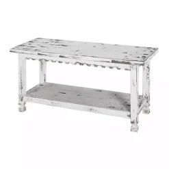 Antiquated White Farmhouse Shelf Bench