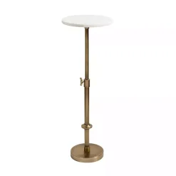 Antique Brass and White Marble Adjustable Table