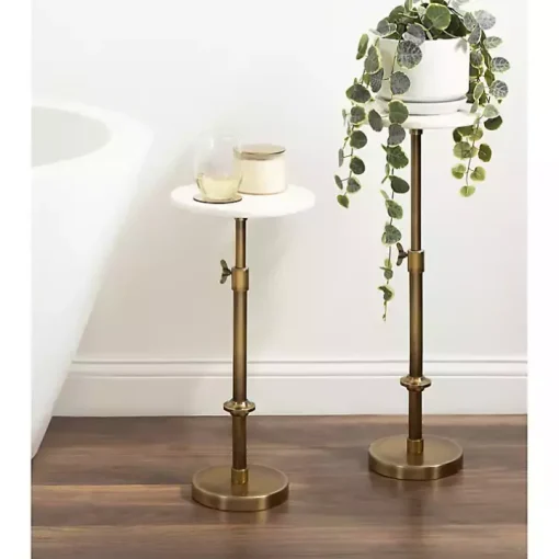 Antique Brass and White Marble Adjustable Table
