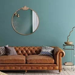 Antique Brass Metal Ornate Round Mirror