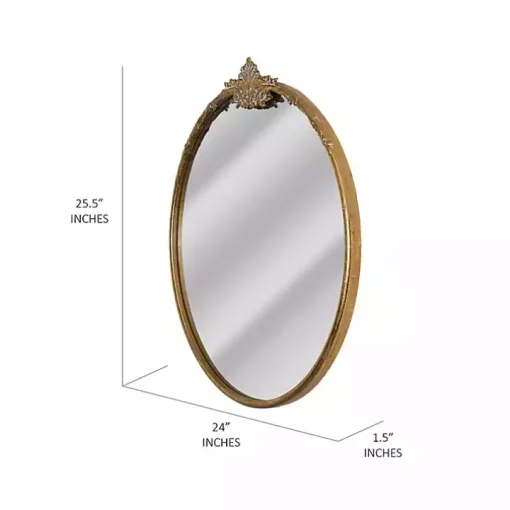 Antique Brass Metal Ornate Round Mirror
