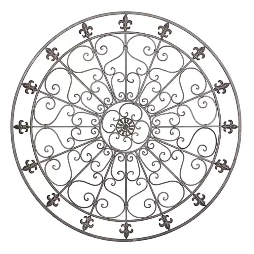 Antique Fleur-de-Lis Medallion Metal Wall Plaque