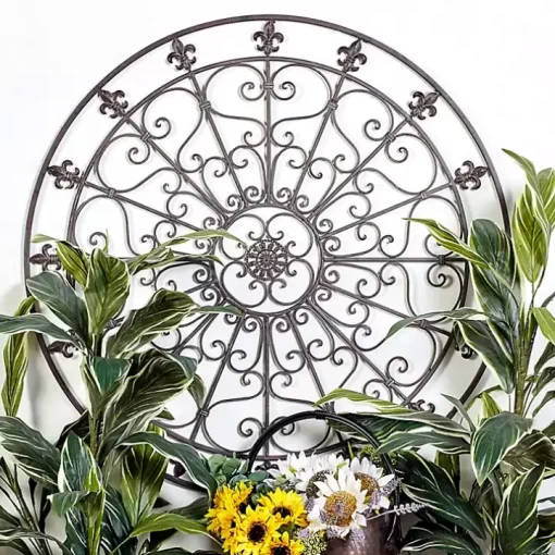 Antique Fleur-de-Lis Medallion Metal Wall Plaque