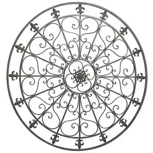 Antique Fleur-de-Lis Medallion Metal Wall Plaque