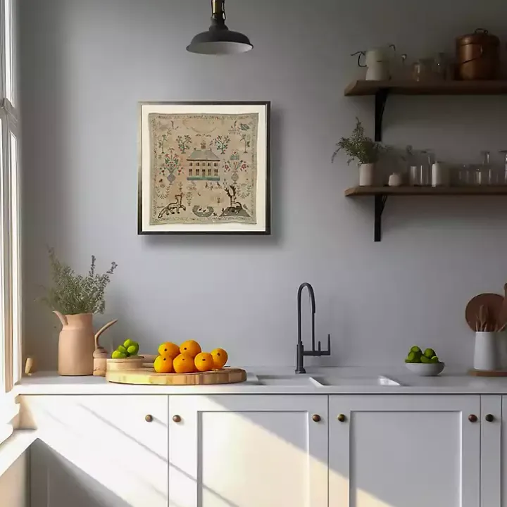 Antique Folk Sampler Framed Wall Art