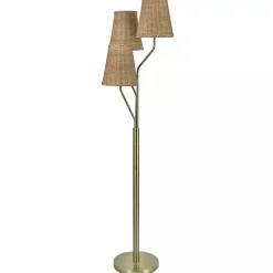 Antique Gold Floor Lamp with Rattan Shades