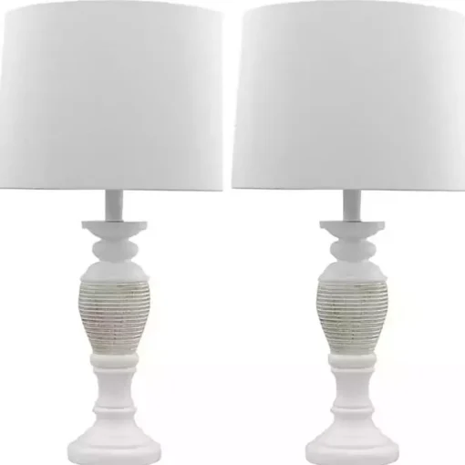 Antique Ivory Spun Center Table Lamps, Set of 2