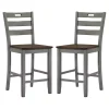 Antique Light Gray Wood Counter Stools, Set of 2