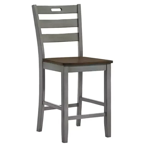 Antique Light Gray Wood Counter Stools, Set of 2