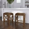 Antique Walnut Faux Leather Stools, Set of 2