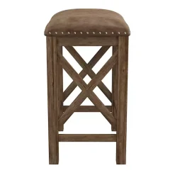 Antique Walnut Faux Leather Stools, Set of 2