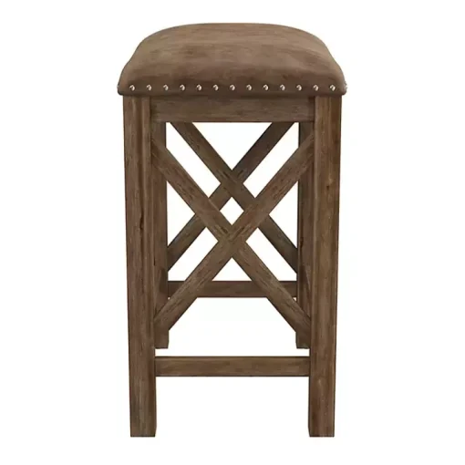 Antique Walnut Faux Leather Stools, Set of 2