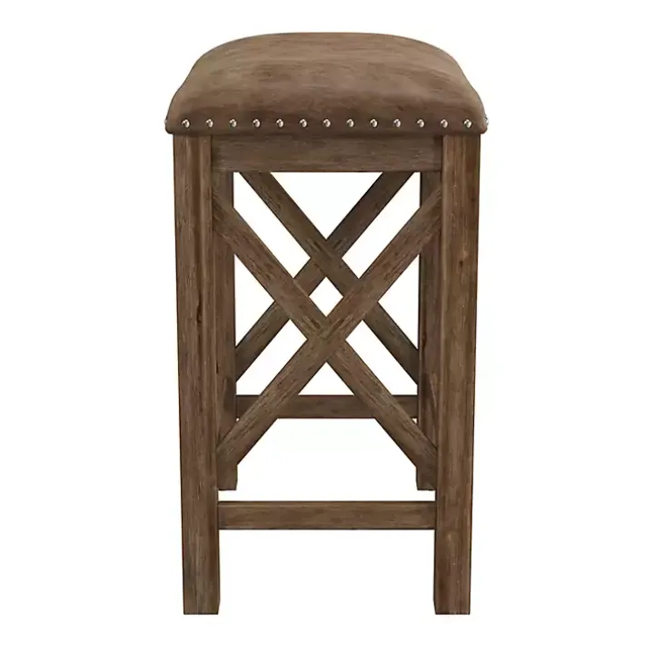 Antique Walnut Faux Leather Stools, Set of 2