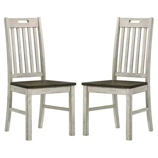 Antique White Slatted Back Dining Chairs, Set of 2