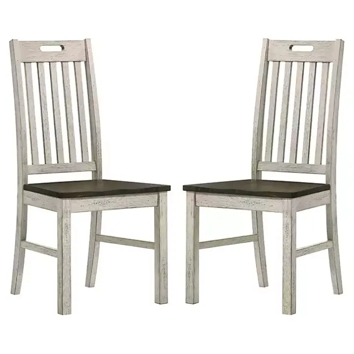 Antique White Slatted Back Dining Chairs, Set of 2