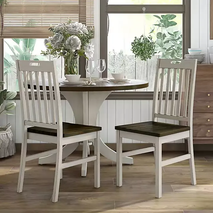 Antique White Slatted Back Dining Chairs, Set of 2