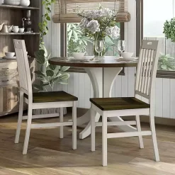 Antique White Slatted Back Dining Chairs, Set of 2