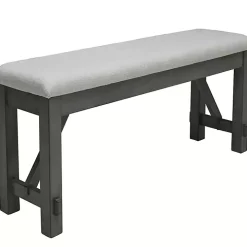 Antique White Upholstered Gray Wood Dining Bench