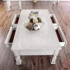 Antique White Wood 4-Drawer Heather Coffee Table