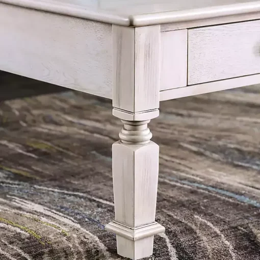 Antique White Wood 4-Drawer Heather Coffee Table
