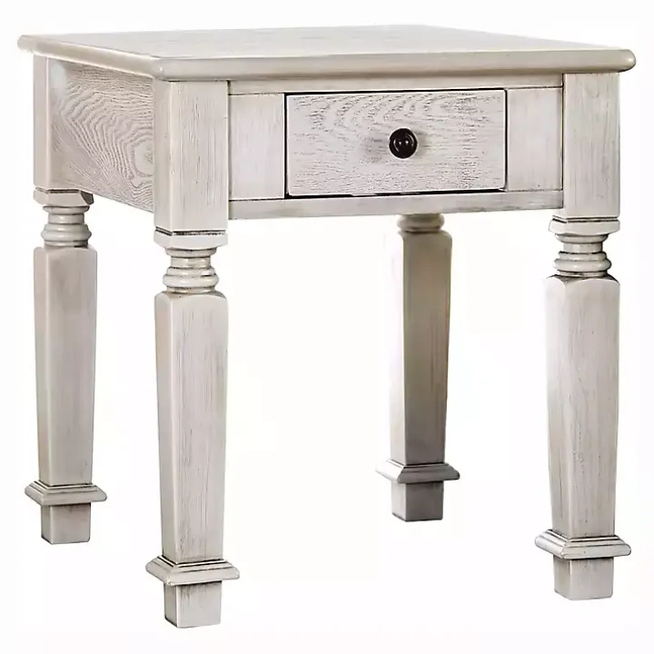 Antique White Wood Heather Accent Table