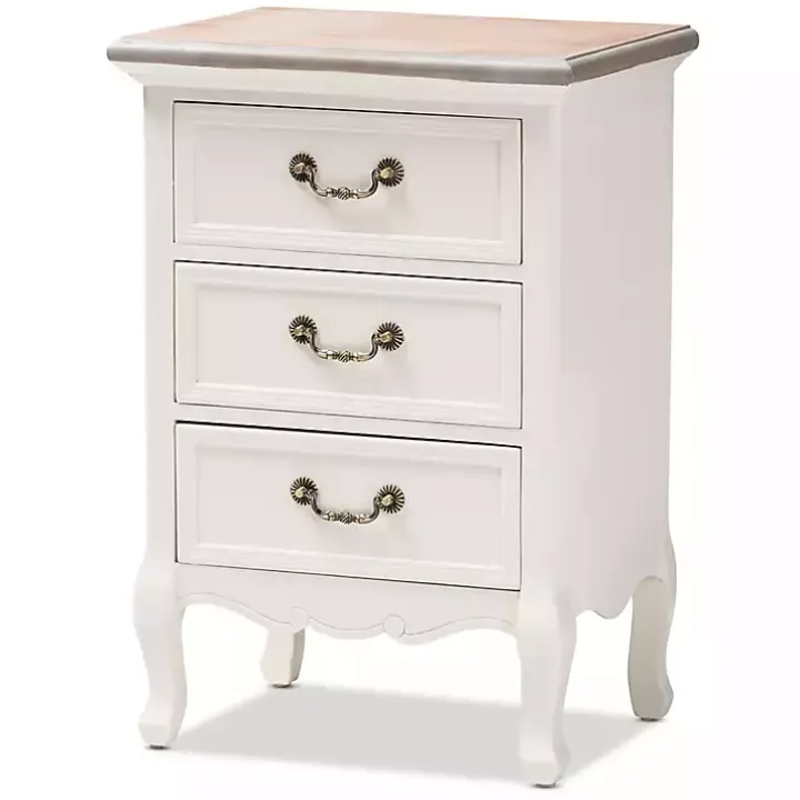 Antique White Wooden 3-Drawer Nightstand