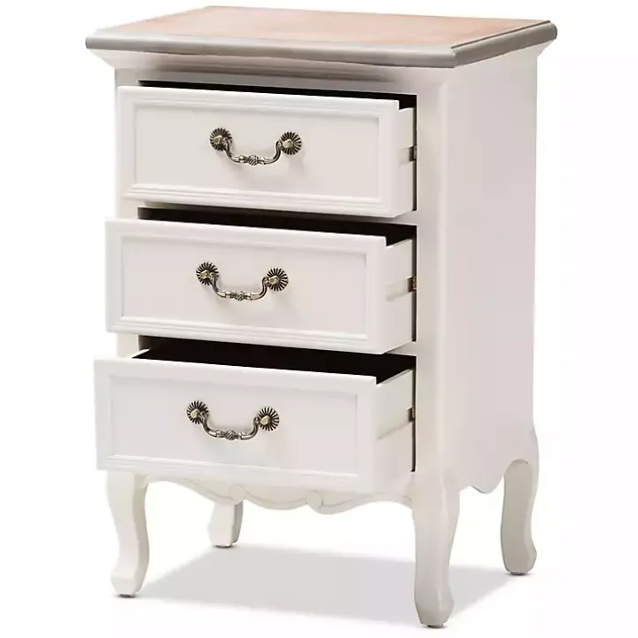 Antique White Wooden 3-Drawer Nightstand