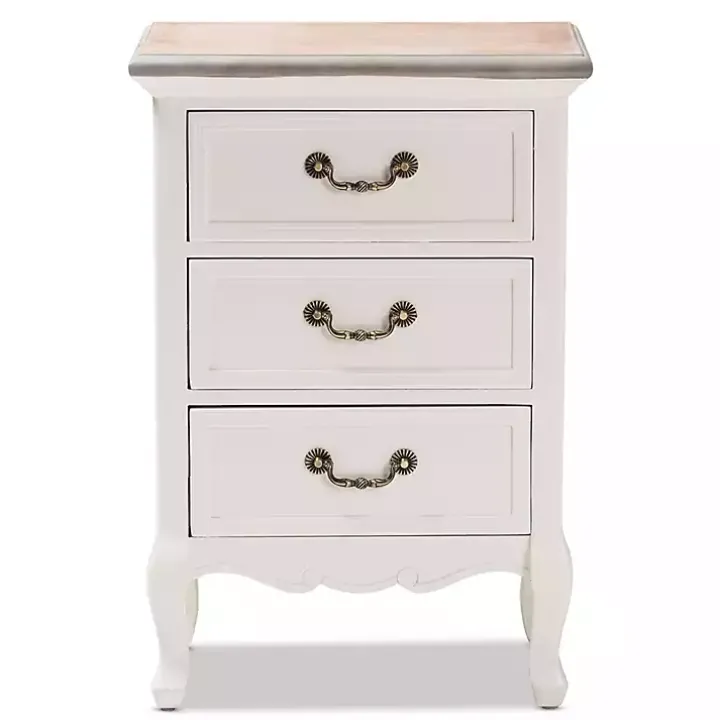 Antique White Wooden 3-Drawer Nightstand