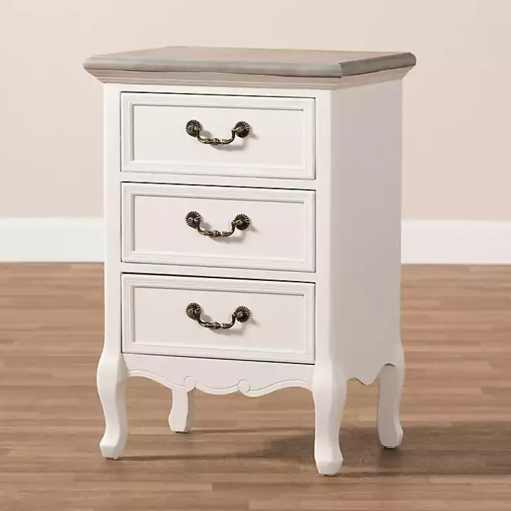Antique White Wooden 3-Drawer Nightstand