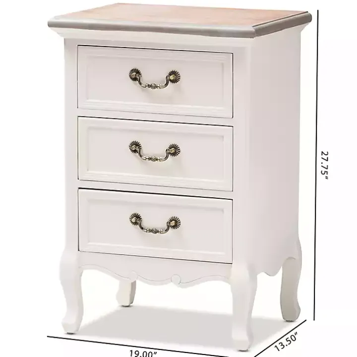 Antique White Wooden 3-Drawer Nightstand